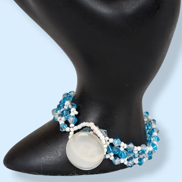 (2/$20) Blue & White Woven Seed Bead Bracelet - Picture 2 of 5